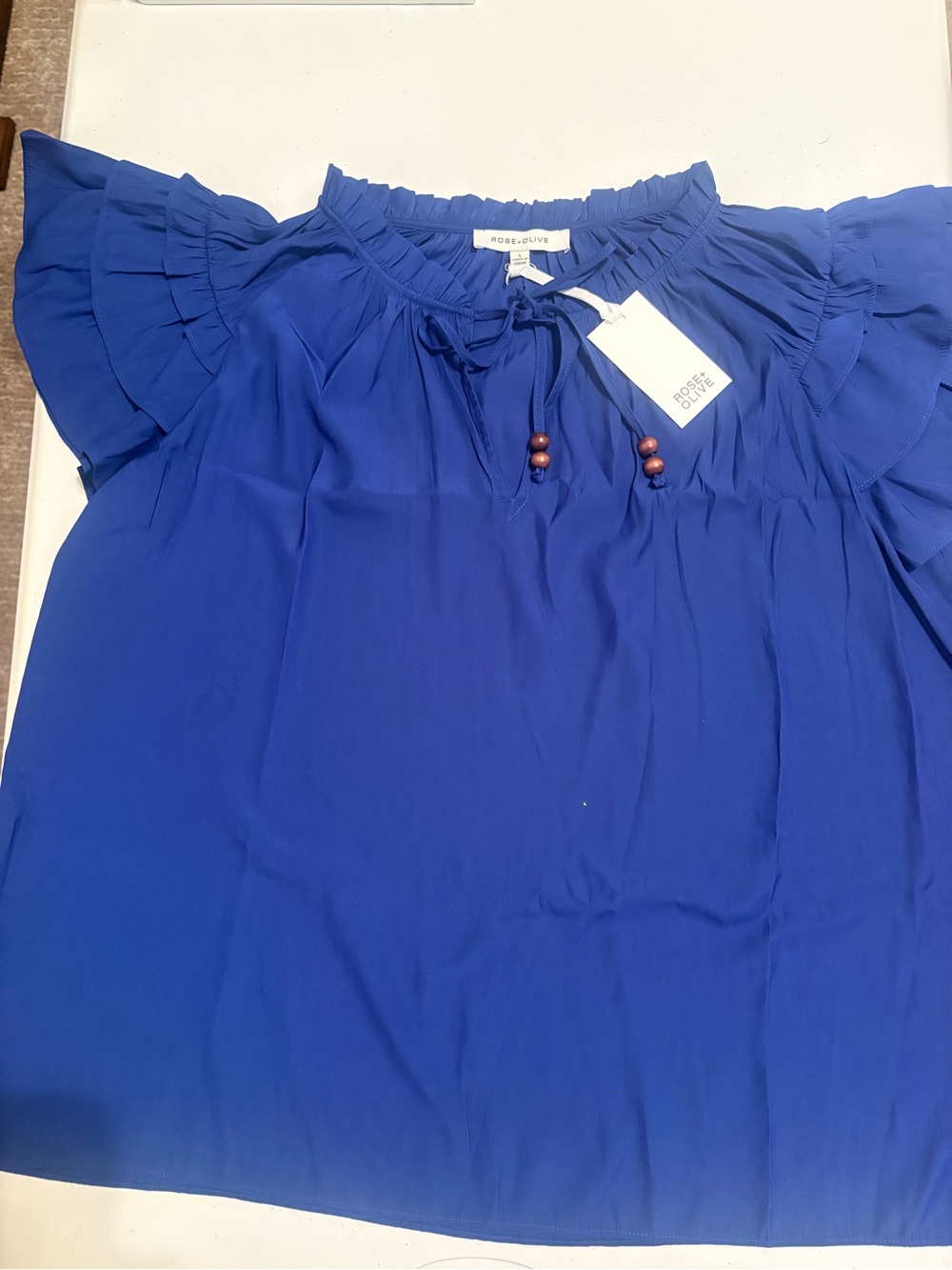 Rose & Olive Royal Blue Ruffle Sleeve Peasant Blouse